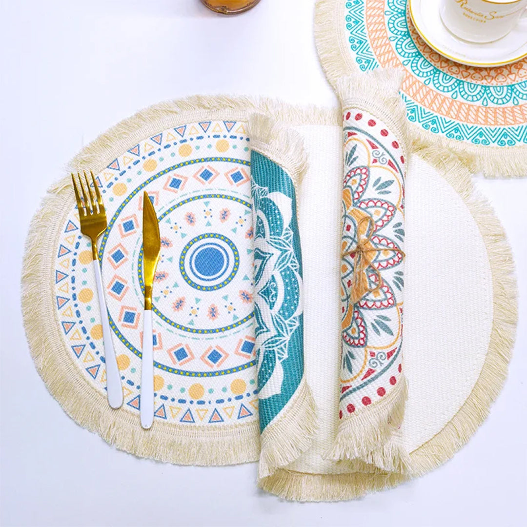 Boho Mandala Macrame Table Mats – Round & Washable