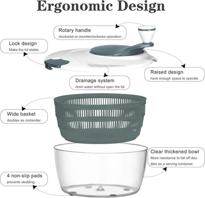 Manual Salad Spinner & Veggie Washer – Hand Crank Fruit & Vegetable Drainer